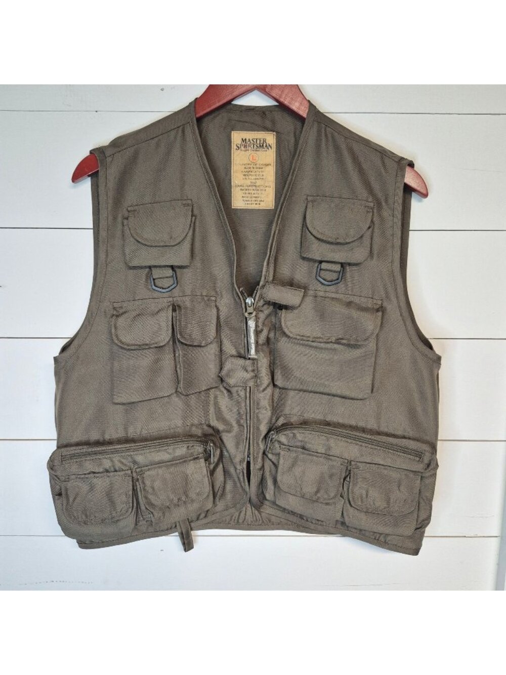 Master Sportsman Mens Outdoor Fishing Vest Size L With Multiple Pockets & Zipper